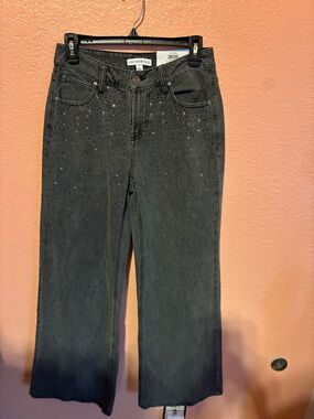 AND NOW THIS Black Wide-Leg Jeans with Stud Accents